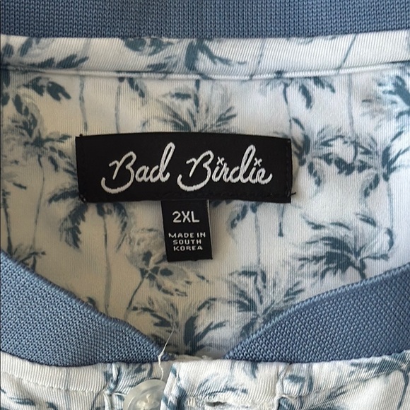 Bad Birdie Blue and White Palm Tree Golf Polo Shirt - Picture 3 of 9